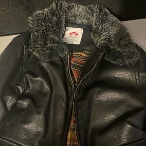 Appaman boys leather coat fur trim euc size 8